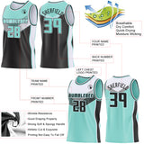 Custom Ice Blue Black-White Side Panel Stripe Geometric V-Cut Color Block Reversible Double Side Sublimation Basketball Set Jersey