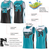 Custom Teal Black-White Side Panel Stripe Geometric V-Cut Color Block Reversible Double Side Sublimation Basketball Set Jersey