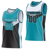 Custom Teal Black-White Side Panel Stripe Geometric V-Cut Color Block Reversible Double Side Sublimation Basketball Set Jersey