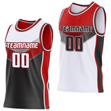 Custom White Black-Red Side Panel Stripe Geometric V-Cut Color Block Reversible Double Side Sublimation Basketball Set Jersey