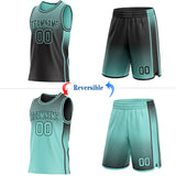 Custom Black-Ice Blue Side Panel Stripe Gradient Geometric Honeycomb Reversible Double Side Sublimation Basketball Set Jersey