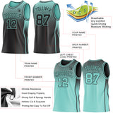 Custom Black-Ice Blue Side Panel Stripe Gradient Geometric Honeycomb Reversible Double Side Sublimation Basketball Set Jersey