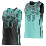 Custom Black-Ice Blue Side Panel Stripe Gradient Geometric Honeycomb Reversible Double Side Sublimation Basketball Set Jersey
