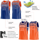 Custom Royal Orange-White Side Panel Stripe Gradient Geometric Honeycomb Reversible Double Side Sublimation Basketball Set Jersey