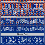 Custom Royal Orange-White Side Panel Stripe Gradient Geometric Honeycomb Reversible Double Side Sublimation Basketball Set Jersey