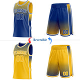 Custom Royal Gold-White Side Panel Stripe Gradient Geometric Honeycomb Reversible Double Side Sublimation Basketball Set Jersey