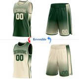 Custom Green-Cream Side Panel Stripe Gradient Geometric Honeycomb Reversible Double Side Sublimation Basketball Set Jersey