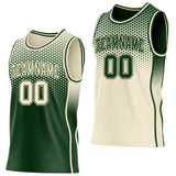 Custom Green-Cream Side Panel Stripe Gradient Geometric Honeycomb Reversible Double Side Sublimation Basketball Set Jersey