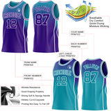 Custom Purple Teal-White Side Panel Stripe Gradient Geometric Honeycomb Reversible Double Side Sublimation Basketball Set Jersey