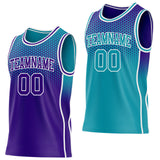Custom Purple Teal-White Side Panel Stripe Gradient Geometric Honeycomb Reversible Double Side Sublimation Basketball Set Jersey