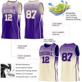 Custom Purple-Cream Side Panel Stripe Gradient Geometric Honeycomb Reversible Double Side Sublimation Basketball Set Jersey