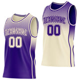 Custom Purple-Cream Side Panel Stripe Gradient Geometric Honeycomb Reversible Double Side Sublimation Basketball Set Jersey