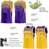 Custom Purple Gold-White Side Panel Stripe Gradient Geometric Honeycomb Reversible Double Side Sublimation Basketball Set Jersey