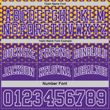 Custom Purple Gold-White Side Panel Stripe Gradient Geometric Honeycomb Reversible Double Side Sublimation Basketball Set Jersey