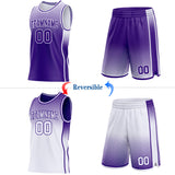 Custom Purple-White Side Panel Stripe Gradient Geometric Honeycomb Reversible Double Side Sublimation Basketball Set Jersey