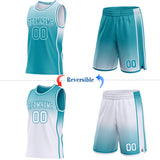 Custom Teal-White Side Panel Stripe Gradient Geometric Honeycomb Reversible Double Side Sublimation Basketball Set Jersey