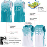 Custom Teal-White Side Panel Stripe Gradient Geometric Honeycomb Reversible Double Side Sublimation Basketball Set Jersey