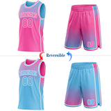 Custom Pink Sky Blue-White Side Panel Stripe Gradient Geometric Honeycomb Reversible Double Side Sublimation Basketball Set Jersey