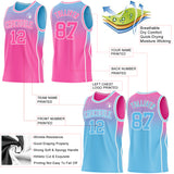 Custom Pink Sky Blue-White Side Panel Stripe Gradient Geometric Honeycomb Reversible Double Side Sublimation Basketball Set Jersey