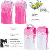 Custom Pink-White Side Panel Stripe Gradient Geometric Honeycomb Reversible Double Side Sublimation Basketball Set Jersey