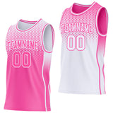 Custom Pink-White Side Panel Stripe Gradient Geometric Honeycomb Reversible Double Side Sublimation Basketball Set Jersey