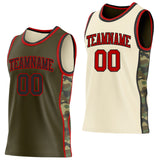 Custom Olive(Cream) Black-Red Camo Side Panel Stripe Reversible Double Side Sublimation Basketball Set Jersey