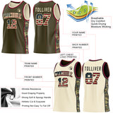 Custom Olive Vintage USA Flag Cream-Maroon Camo Side Panel Stripe Reversible Double Side Sublimation Basketball Set Jersey