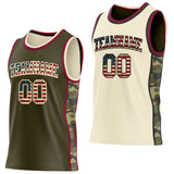 Custom Olive Vintage USA Flag Cream-Maroon Camo Side Panel Stripe Reversible Double Side Sublimation Basketball Set Jersey