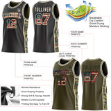 Custom Black(Olive) Vintage USA Flag-Cream Camo Side Panel Stripe Reversible Double Side Sublimation Basketball Set Jersey