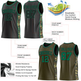 Custom Black(Olive)-Kelly Green Camo Side Panel Stripe Reversible Double Side Sublimation Basketball Set Jersey