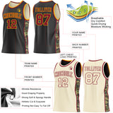 Custom Black(Cream) Crimson-Gold Camo Side Panel Stripe Reversible Double Side Sublimation Basketball Set Jersey