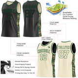 Custom Black(Cream)-Green Camo Side Panel Stripe Reversible Double Side Sublimation Basketball Set Jersey