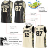 Custom Black-Cream Camo Side Panel Stripe Reversible Double Side Sublimation Basketball Set Jersey