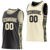 Custom Black-Cream Camo Side Panel Stripe Reversible Double Side Sublimation Basketball Set Jersey