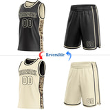 Custom Black-Cream Digital Camo Side Panel Stripe Reversible Double Side Sublimation Basketball Set Jersey