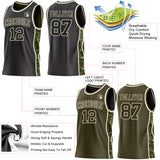 Custom Black(Olive)-Cream Digital Camo Side Panel Stripe Reversible Double Side Sublimation Basketball Set Jersey