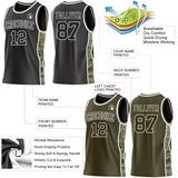 Custom Black(Olive)-White Digital Camo Side Panel Stripe Reversible Double Side Sublimation Basketball Set Jersey