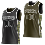 Custom Black(Olive)-White Digital Camo Side Panel Stripe Reversible Double Side Sublimation Basketball Set Jersey