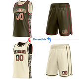 Custom Olive Vintage USA Flag Cream-Maroon Digital Camo Side Panel Stripe Reversible Double Side Sublimation Basketball Set Jersey