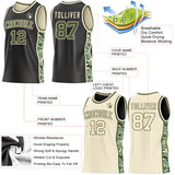 Custom Black Olive-Cream Digital Camo Side Panel Stripe Reversible Double Side Sublimation Basketball Set Jersey
