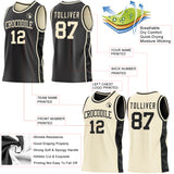 Custom Black-Cream Camo Side Panel Stripe Reversible Double Side Sublimation Basketball Set Jersey