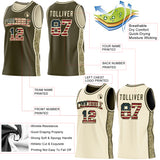 Custom Olive Vintage USA Flag-Cream Camo Side Panel Stripe Reversible Double Side Sublimation Basketball Set Jersey