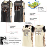 Custom Black(Cream) Brown-White Camo Side Panel Stripe Reversible Double Side Sublimation Basketball Set Jersey