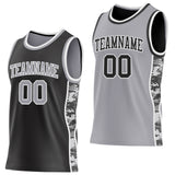 Custom Black Gray-White Camo Side Panel Stripe Reversible Double Side Sublimation Basketball Set Jersey