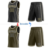 Custom Black Olive-Cream Camo Side Panel Stripe Reversible Double Side Sublimation Basketball Set Jersey