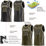 Custom Black Olive-Cream Camo Side Panel Stripe Reversible Double Side Sublimation Basketball Set Jersey