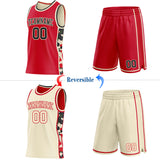 Custom Red Black-Cream Camo Side Panel Stripe Reversible Double Side Sublimation Basketball Set Jersey