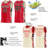 Custom Red Black-Cream Camo Side Panel Stripe Reversible Double Side Sublimation Basketball Set Jersey