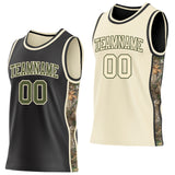 Custom Black Olive-Cream Woodland Camo Side Panel Stripe Reversible Double Side Sublimation Basketball Set Jersey