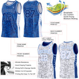 Custom Royal Light Blue-White Side Panel Stripe Stars Geometric Shatter Starburst Reversible Double Side Sublimation Basketball Set Jersey